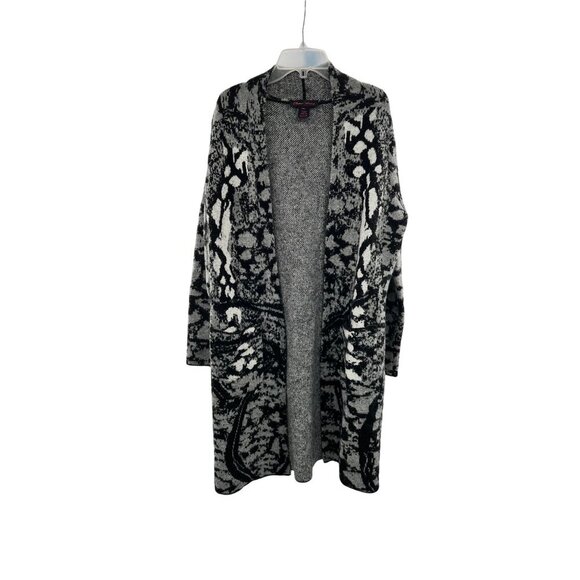 Elena Wang Snake Print Knit Cardigan Open Front Gray/Black Size Small Pockets - Picture 1 of 9